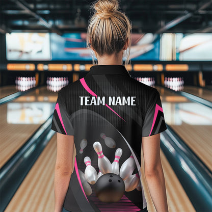Pink Bowling Shirts for Men Women Team Custom Bowling Polo & Quarter Zip Shirt MBL71