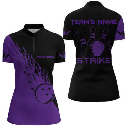 Strike Bowling Quarter-Zip Shirt For Women Custom Bowling Team Jersey BDT195