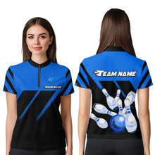 Load image into Gallery viewer, Blue Bowling Shirt Custom Bowling Jersey for Men Women Bowling Polo&amp;1/4 Zip Shirts MBL51