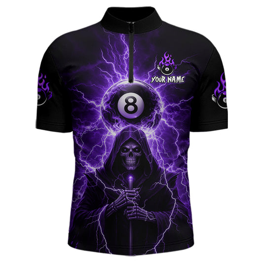Grim Reaper Thunder Purple 8 Ball Pool Men Polo & 1/4-Zip Shirt Custom Billiards Ball Jerseys NYN2432