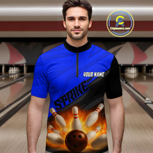 Load image into Gallery viewer, Custom Flaming Blue Bowling Shirts for Women Men Team Bowling Polo &amp; Quarter Zip MBL99