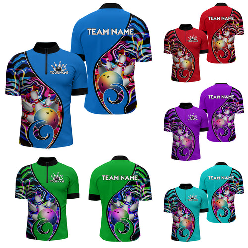 Custom Bowling Team Men Quarter-Zip Shirts - Personalized Abstractt Colors Bowling Jersey YYD0080