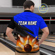 Load image into Gallery viewer, Custom Flaming Blue Bowling Shirts for Women Men Team Bowling Polo &amp; Quarter Zip MBL99