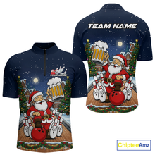 Load image into Gallery viewer, Custom Funny Beer Santa Christmas Bowling Jersey for Men Bowling Team Shirts Polo &amp; 1/4 Zip HNT140