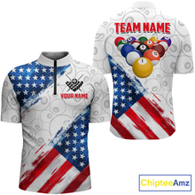 Load image into Gallery viewer, American Flag Personalized Billiard Team Jersey Billiard Gifts for Men Polo &amp; 1/4 Zip Shirts NNT41