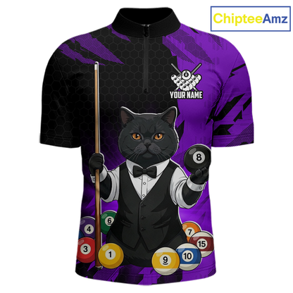Custom Black Cat 8 Ball Pool Shirts Purple Billiard Shirt for Men Billiard Team Jersey Billiard Gift NNT181