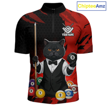 Load image into Gallery viewer, Custom Black Cat 8 Ball Pool Shirts Red Billiard Shirt for Men Billiard Team Jersey Billiard Gift NNT181