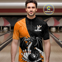 Load image into Gallery viewer, Custom Orange Dragon Bowling Men Shirts Bowling Uniform Polo &amp; 1/4 Zip Bowling Team Jerseys HNT103