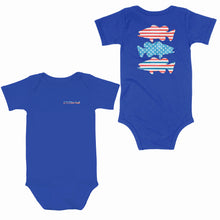 Load image into Gallery viewer, Personalized Patriotic Largemouth Bass Infant Fishing Shirts, American Flag Bass Baby Onesie IPHW7133