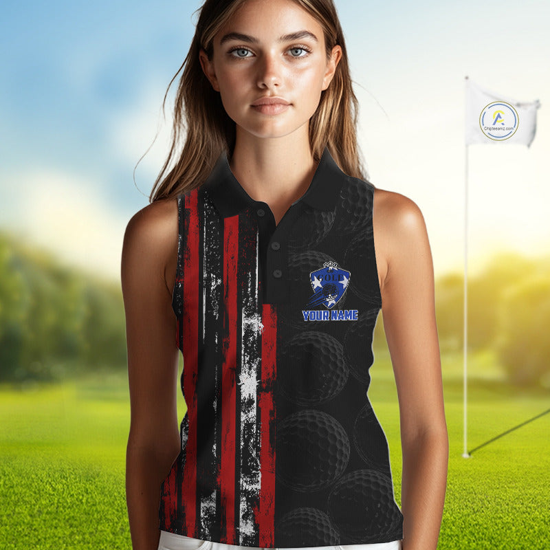 Custom Womens Sleeveless Golf Polo Shirt USA Flag, Golf Family Team Shirt, School Team Golf Shirt, Patriotic Golf Shirt NHT715