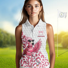 Load image into Gallery viewer, Pink Flamingo Golf Shirt For Women Sleeveless, Funny Leopard Patten Golf Polo Shirt, Ladies Golf Outfit For Team NHT732