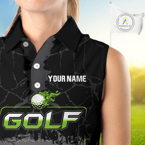 Black Camo Women sleeveless golf polo shirts custom golf attire for ladies, golfing gifts | Green NQS9995