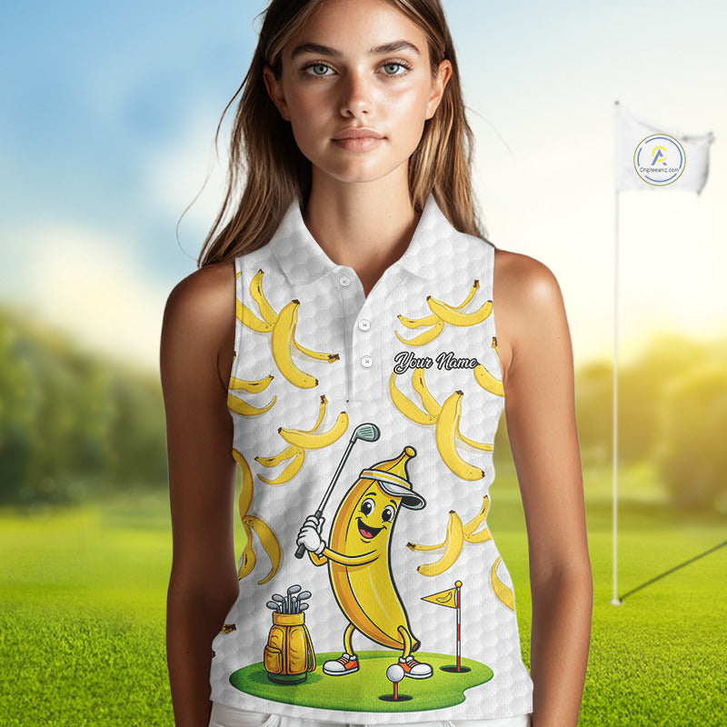 Funny Banana Pattern Golf Womens Sleeveless Polo Shirt, Team Golf Clothes, Golf Gifts NBT610
