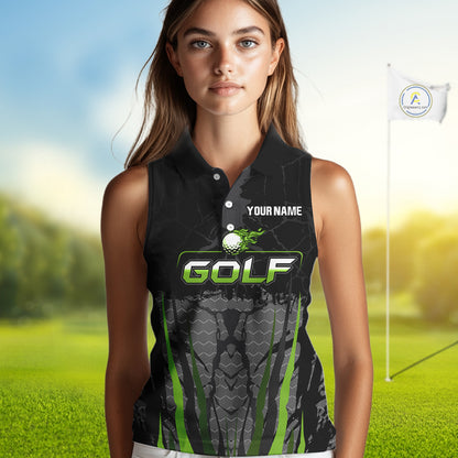 Black Camo Women sleeveless golf polo shirts custom golf attire for ladies, golfing gifts | Green NQS9995