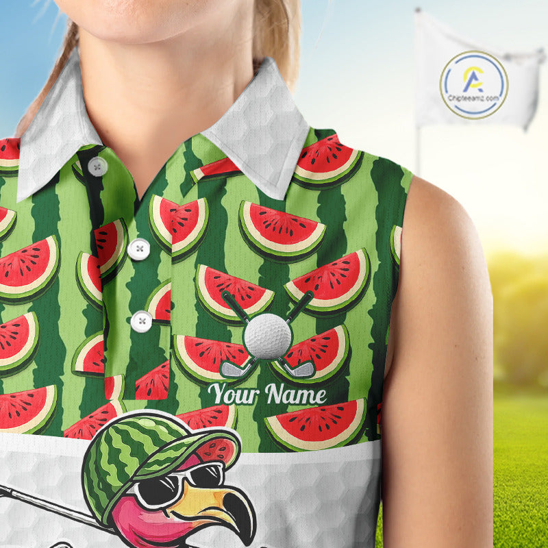 Golfing Flamingo Sleeveless Womens Funny Golf Polo Shirt Custom Green Pattern Watermelon Golf Ball Clothes Shirts NHT740
