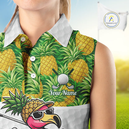 Golfing Flamingo Sleeveless Womens Funny Golf Polo Shirt Custom Yellow Pattern Pineapple Golf Ball Clothes Shirts NHT739