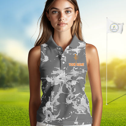 Gray Camo Orange Disc Golf basket Womens Disc golf sleeveless polo shirt Custom team disc golf jerseys NQS9975