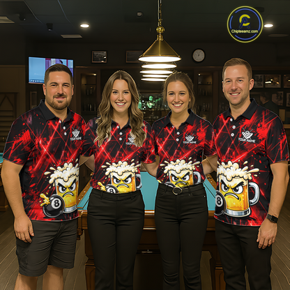 Custom Red Funny Beer Billiard Shirt for Men Billiard Jersey 8 Ball Pool Shirt Outfit BHT23