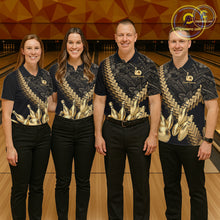 Load image into Gallery viewer, Custom Black &amp; Gold tribal pattern Bowling Polo, 1/4 zip Shirts For Women, Team Bowling League jersey NQS11591
