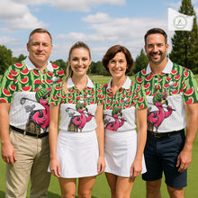 Load image into Gallery viewer, Golfing Flamingo Mens Funny Golf Polo Shirt Custom Green Pattern Watermelon Golf Ball Clothes Shirts NHT740