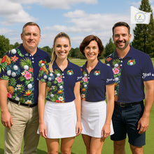 Load image into Gallery viewer, Mens Golf Polo Shirt Green Tropical Flower Leaves Custom Name Golf Polo Shirts, Golfing Gift NHT720