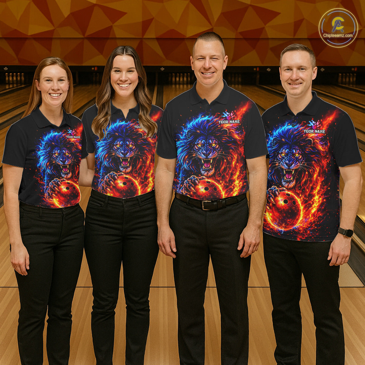 Red and Blue Flame Lion Bowling Shirts For Men Custom Fire Lion Team Bowling jersey NQS11347