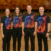 Load image into Gallery viewer, Red and Blue Flame Lion Bowling Shirts For Men Custom Fire Lion Team Bowling jersey NQS11347