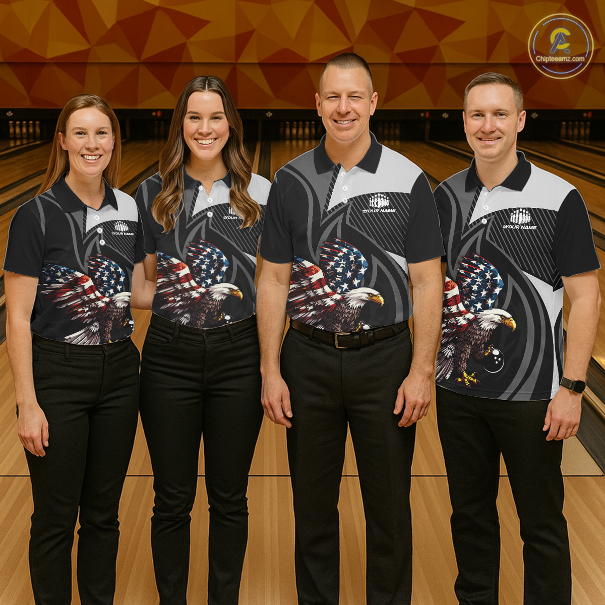 Custom American Flag Eagle Bowling Polo Shirt Quarter-Zip Bowling Jersey for Men QZT819