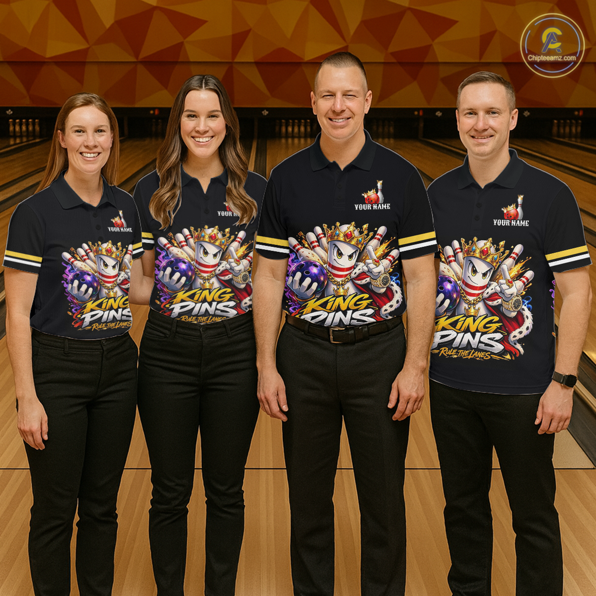 Custom King Pins Bowling Shirt for Women Bowling Team Jersey Polo & Quarter-Zip Shirt Bowling Tournament QZT950