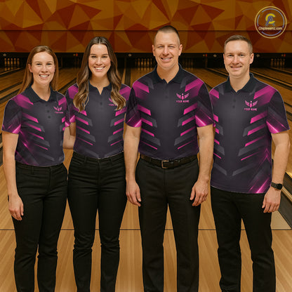 Black and Pink Bowling Polo, Quarter Zip Shirts For Men Custom Team Bowling Jersey, Gift For Bowlers NQS11633