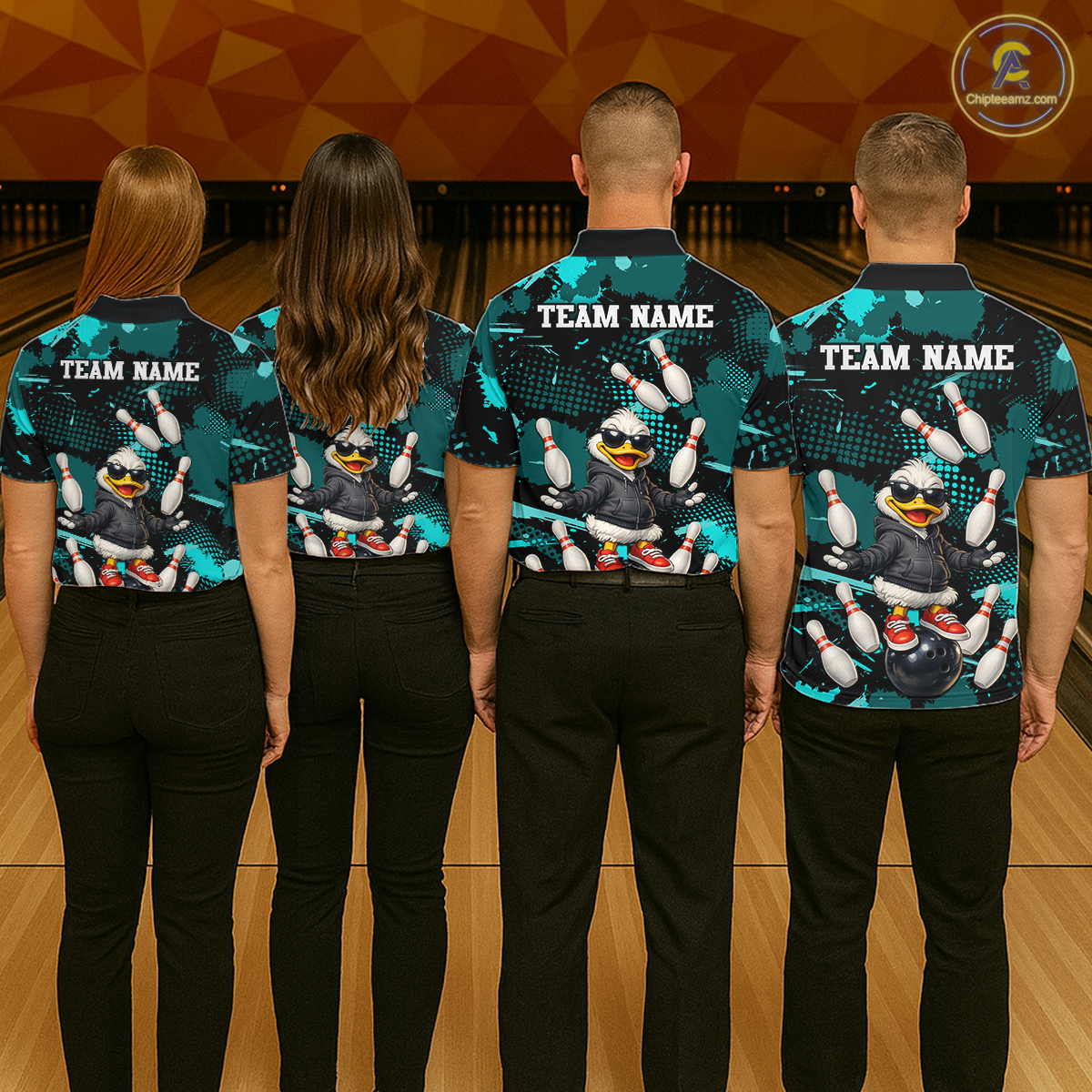 Custom Turquoise Funny Duck Bowling Shirt for Men Bowling Jersey Polo & 1/4 Zip Bowling Outfit QZT943