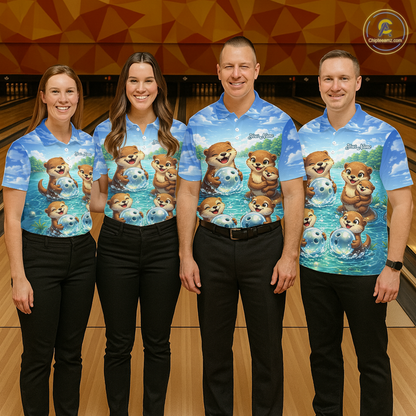 Custom Funny Otter Family Bowling Shirt DNA Bowling League Polo & 1/4-Zip Bowling Outfit for Men QZT933