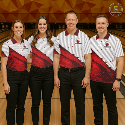 Red Bowling Shirts for Women Men Custom Bowling Jerseys Polo $ 1/4 Zip for Team MBL219