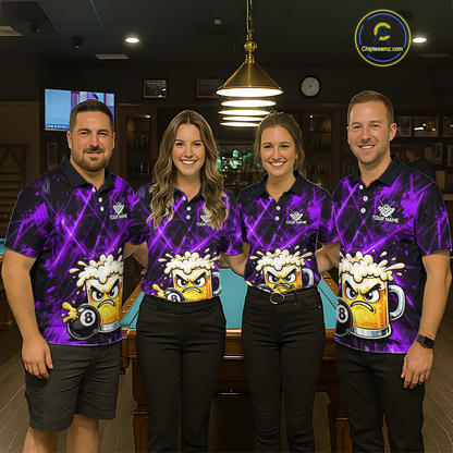 Custom Purple Funny Beer Billiard Shirt for Women Billiard Jersey 8 Ball Pool Shirt Outfit BHT23
