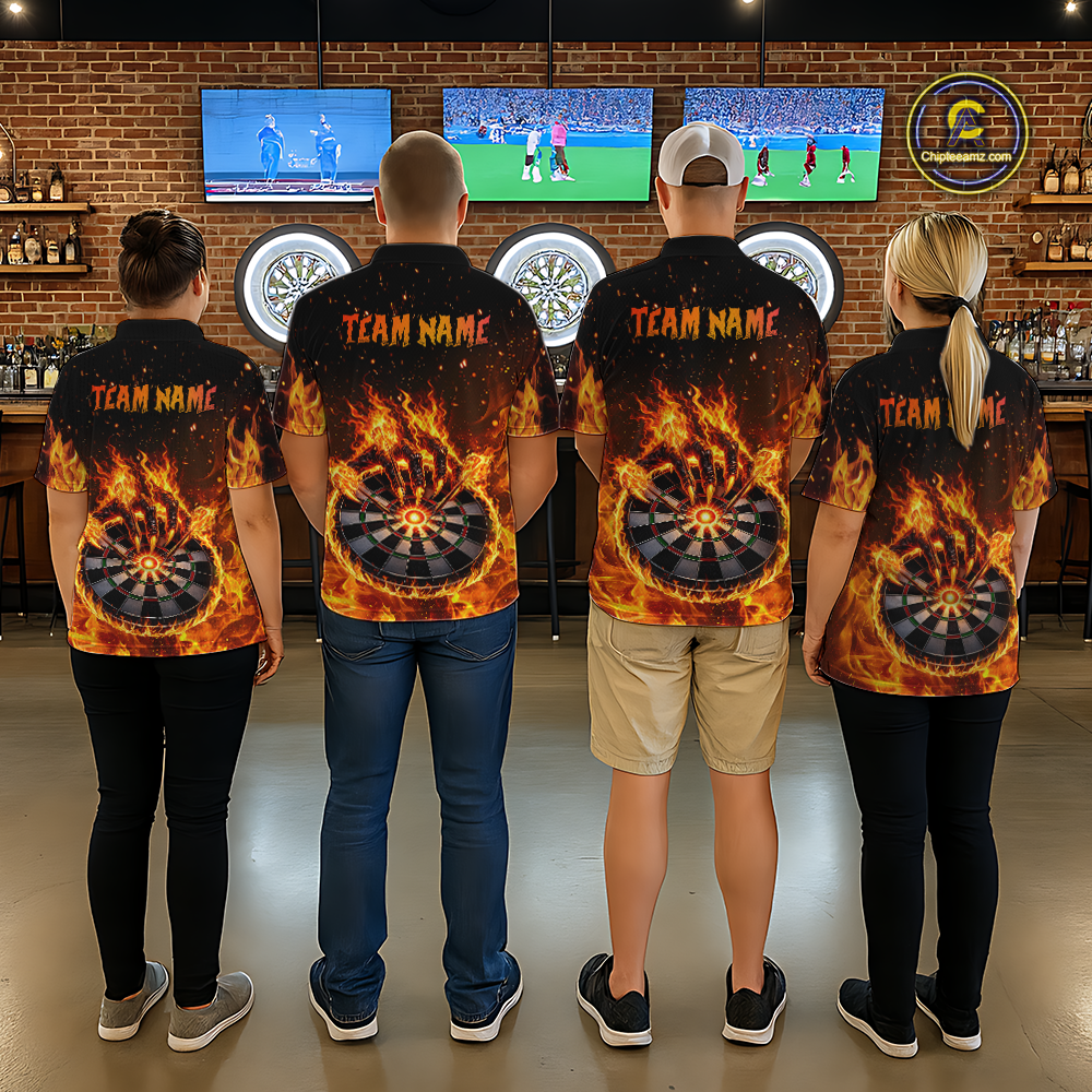 Custom Orange Flame Demon Hand Dart Shirt for Team Dart Jersey for Men Polo & 1/4 Zip DHT13