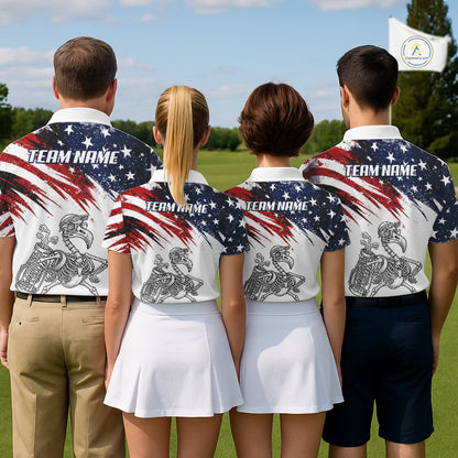 Patriotic Golf Polo Shirt – USA Flag Skull Flamingo Golfer Funny Golf Outfit For Womens NHT780