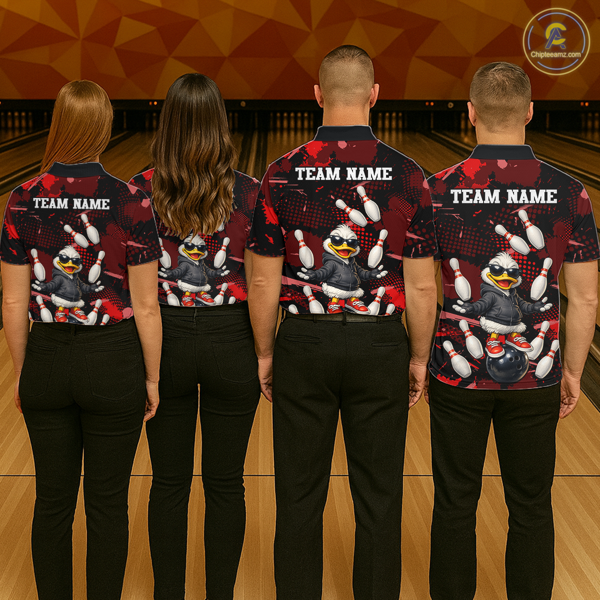 Custom Red Funny Duck Bowling Shirt for Women Bowling Jersey Polo & 1/4 Zip Bowling Outfit QZT943