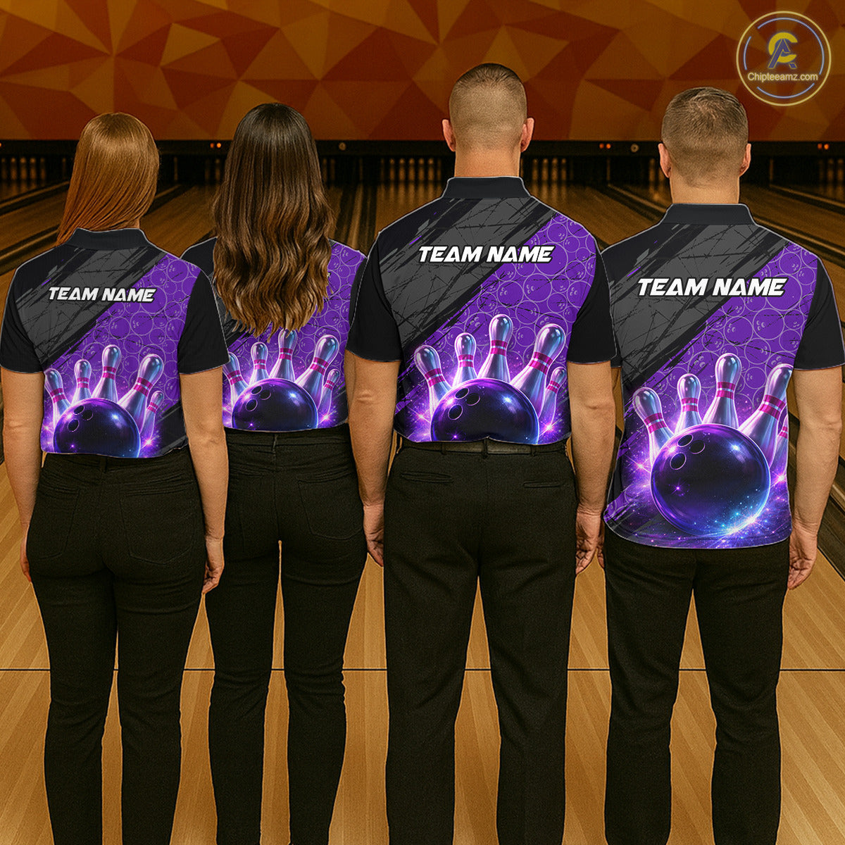 Black and Purple Bowling Camo Polo, 1/4 Zip Shirts for Men Custom Bowling Team League Jerseys NQS11700