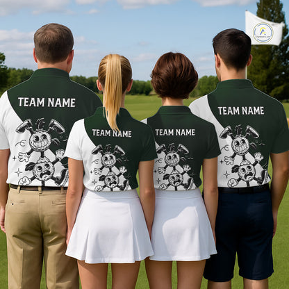 Green White Funny Golf Ball Pattern Womens Golf Polo Shirts Custom Golf Outfits Ladies, Green Golf Tops NHT785