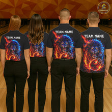 Load image into Gallery viewer, Red and Blue Flame Lion Bowling Shirts For Men Custom Fire Lion Team Bowling jersey NQS11347