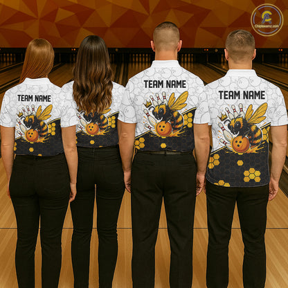 Black and White Camo Bowling Yellow Honey Bee Bowling shirts for Men Custom Team bowling jersey NQS11249
