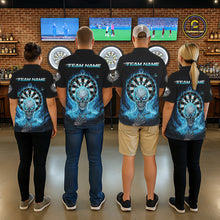 Load image into Gallery viewer, Black Blue Flaming Skeleton Darts Custom Men&#39;s Dart Polo Shirts Team Dart League Jerseys NYN2073