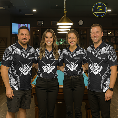 Custom 8 Ball Tribal Pattern Billiard Shirts for Women Billiard Team Shirts Billiard League Polo & 1/4 Zip NNT95