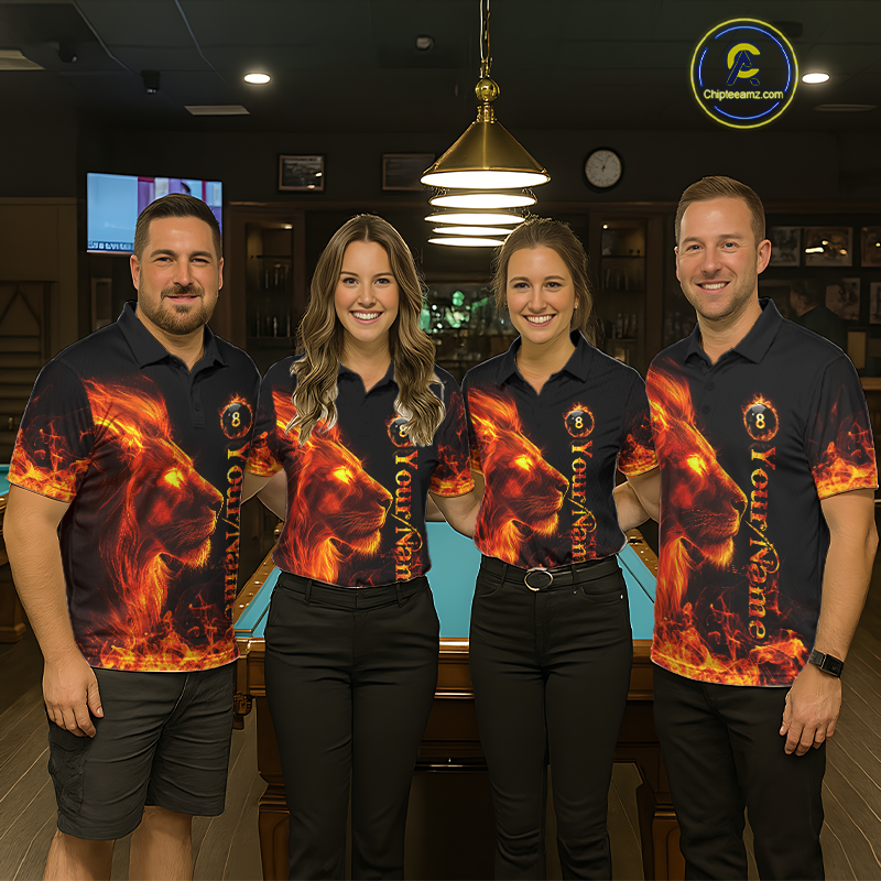 Custom Flame Lion 8 Ball Billiard Shirts for Women Billiard Team Shirts Billiard League Polo & 1/4 Zip NNT96