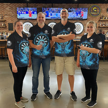 Load image into Gallery viewer, Black Blue Flaming Skeleton Darts Custom Men&#39;s Dart Polo Shirts Team Dart League Jerseys NYN2073