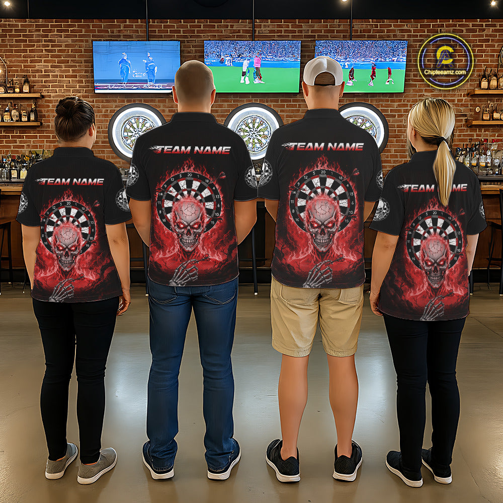 Black Red Flaming Skeleton Darts Custom Men's Dart Polo Shirts Team Dart League Jerseys NYN2075
