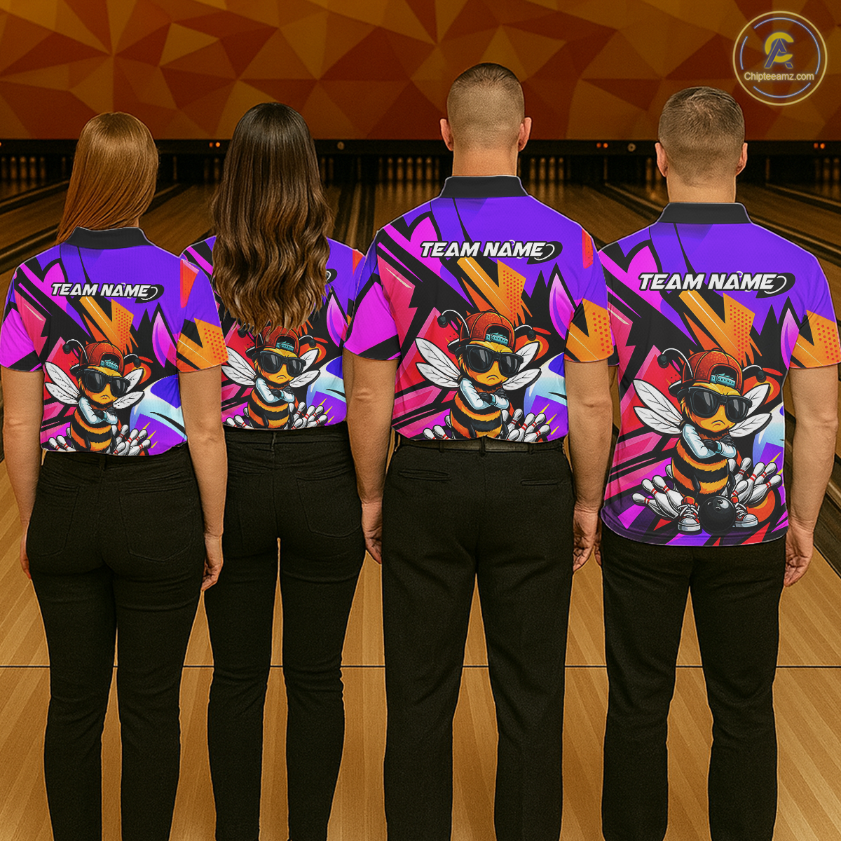 Custom Funny Bee Graffiti Pattern Bowling Jersey for Women Bowling Team Shirts Polo & 1/4 Zip HNT174