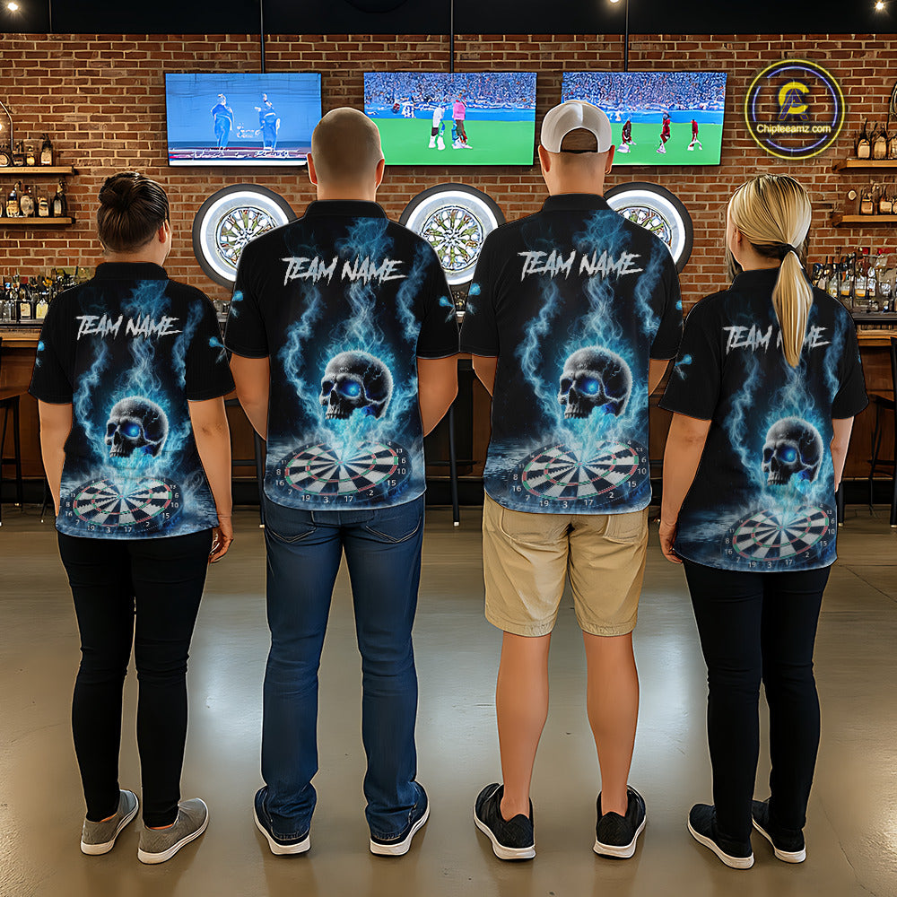 Custom Blue Ice Smoke Skull Dartboard Darts Quarter- Zip Shirt For Women Dart League Jerseys NYN2122