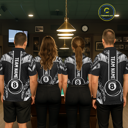 Custom 8 Ball Tribal Pattern Billiard Shirts for Women Billiard Team Shirts Billiard League Polo & 1/4 Zip NNT95