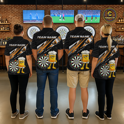 Custom Orange Funny Beer Dart Shirts for Women Darts Team Jerseys Dart Tournament Polo & 1/4 Zip NNT139